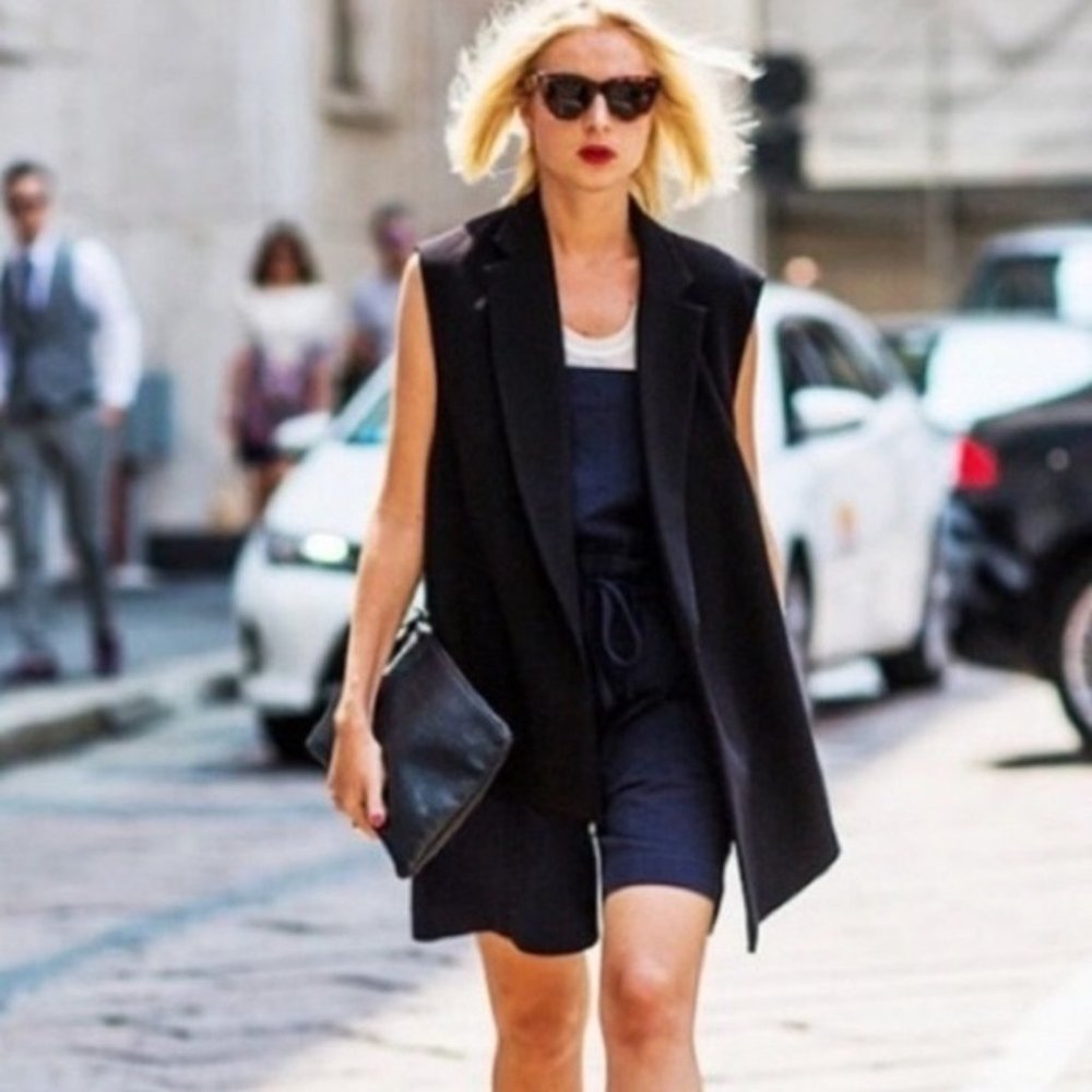 Zara Black Sleeveless Blazer Duster Jacket Vest Open Front Padded Shoulders - Picture 1 of 9